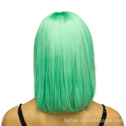 Korean Transparent color Lace Front Green Wig, 8 10 Inch Bob Wigs Sunny Green Human Hair Wigs With Elastic Band